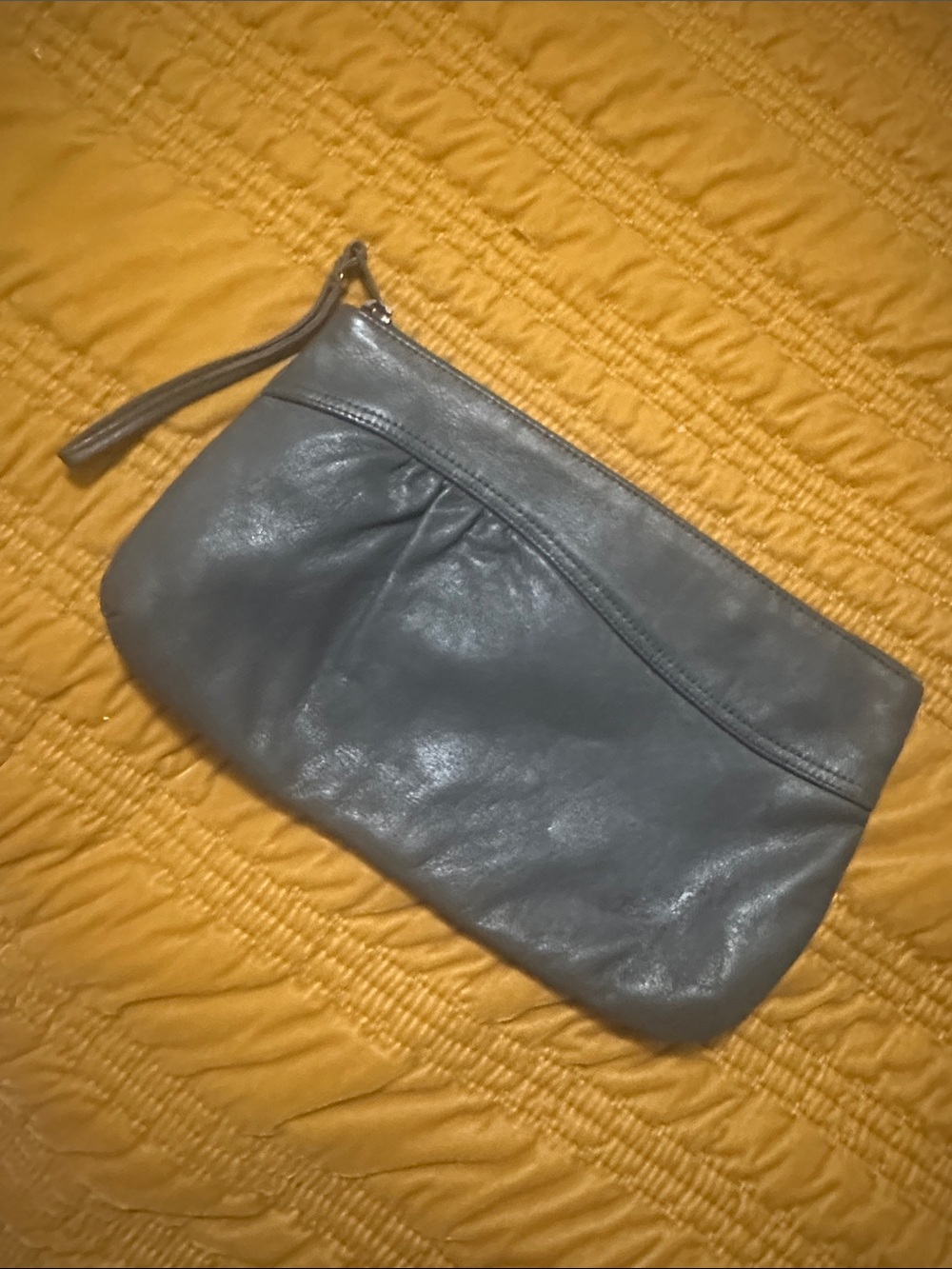 Sleek Gray Leather Wristlet Clutch with Strap